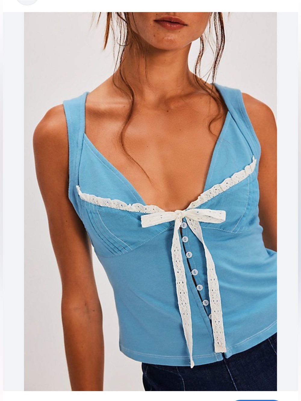 Free People He Loves Me Not Tank Blue
Lace-Trimmed Top Size L